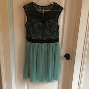 ModCloth Mint and Black Lace Party Dress